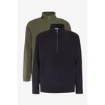 AC&Co / Altınyıldız Classics Unisex 2'li Paket Standart Fit Dik Yaka Soğuk Geçirmez Sweatshirt Polar Siyah-Haki