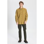 AC&Co / Altınyıldız Classics Yağ Yeşili Comfort Fit Geniş Kesim Düğmeli Yaka Kadife Gömlek