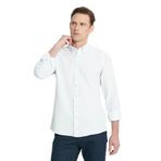 AC&Co/Altınyıldız Classics Erkek Beyaz Kırışmayan Teknik Oxford Gofre Desenli Slim Fit Dar Kesim Düğmeli Yaka Esnek Gömlek, Beyaz, S