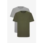 AC&Co/Altınyıldız Classics Erkek Haki-Grimelanj Pamuklu 2'li Tişört Paketi Slim Fit Dar Kesim Bisiklet Yaka, HAKI-GRI MELANJ, S