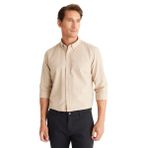AC&Co/Altınyıldız Classics Erkek Oxford Bej Düğmeli Yaka Kolay Ütülenebilir Pamuklu Slim Fit Dar Kesim Gömlek Bej, L