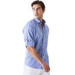 AC&Co/Altınyıldız Classics Erkek Saks Mavi Keten Comfort Fit Rahat Kesim Düğmeli Yaka Casual Gömlek, Saks Mavi, M