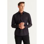 AC&Co/Altınyıldız Classics Erkek Siyah Ütülemesi Kolay Slim Fit Dar Kesim Klasik Yaka Pamuklu Gömlek,XL