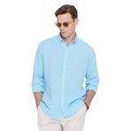 AC&Co/Altınyıldız Classics Erkek Turkuaz Keten Comfort Fit Rahat Kesim Düğmeli Yaka Casual Gömlek, Turkuaz, S
