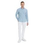 AC&Co/Altınyıldız Classics Erkek Yeşil%100 Pamuk Slim Fit Dar Kesim Gizli Düğmeli Yaka Keten Görünümlü Flamlı Gömlek, Yeşil, XL