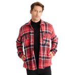 AC&Co/Altınyıldız Classics Oversize Fit Geniş Kesim Düğmeli Yaka Ekose Gömlek Ceket, Renk Kırmızı-Siyah, Beden XS
