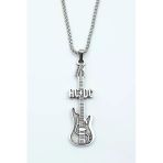 Ac/Dc Elektro Gitar Gümüş Kaplama Örme Zincir Kolye