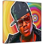 Ace Hood - Pop Sanat Baskısı (Çok Renkli; Gökkuşağı Çember Arka Planı) 30 x 30 x 2 cm Orta Kare Derin Kutu Tuval