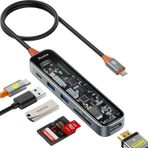 Aceele 4K@60Hz HDMI, 2 USB 3.0 Veri Bağlantı Noktası, SD/TF Kart Okuyucu ve 100W PD, 30cm Uzun Kablo Dizüstü Bilgisayarlar ve Diğer Thunderbolt C Cihazları için 6'sı 1 Arada Tip C Hub Dongle ile USB C