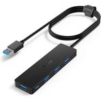 Aceele USB 3.0 Hub, 4-Port USB Veri Göbeği USB Hub Ultra İnce MacBook Pro, Mac Mini, iMac, Surface 3, Surface Pro 2017, Nintendo Wii, XPS, Notebook PC, Mobil HDD ve Daha Fazlası için -Siyah