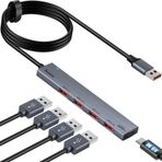 Aceele USB 3.2 Hub, 4 USB A 3.2 Bağlantı Noktalı ve Tip-C Güç Kaynağı Bağlantı Noktalı 10Gbps USB Hub, 4 ft Uzatılmış Uzun Kablo ile USB 3.2 Gen 2 Hub, Dizüstü Bilgisayarlar, Masaüstü Bilgisayarlar,