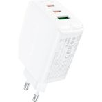 Acefast Duvar Şarj Cihazı Type-C ve USB Çıkış PD65W Telefon ve Tablet Fast Charge Wall Charger Gan Hızlı Şarj Başlığı (2xusb-C + Usb-A) Eu A41 - Beyaz