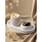 Aceleyolla Luxury Beton Mum ve Dekoratif Tepsi Seti Ahşap Fitilli Minimal Şık Tasarım Beyaz