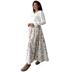 Açelya Çiçeği Kloş Poplin Etek (Mavi, S-M)