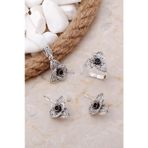Açelya Çiçeği Safir Taşlı Telkari Elişi Gümüş Set 2548