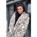 Açelya Okcu Premium İngiliz Yaka Mob Wife Suni Kürk Maxi Kadın Kaban