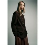 Açelya Okcu Premium Kybele Oversize Kruvaze Dokuma Ceket - Kahverengi - 44