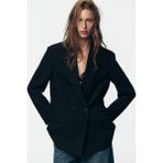 Açelya Okcu Premium Kybele Oversize Kruvaze Dokuma Ceket - Siyah - 40