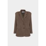 Açelya Okcu Premium Oversize Çift Düğme Blazer Kadın Süet Ceket - 40 - 42 - Kahverengi