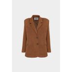 Açelya Okcu Premium Oversize Çift Düğme Blazer Kadın Süet Ceket - 40 - 42 - Taba