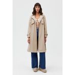 ACELYAOKCU Oversize Su Geçirmez Suni Deri Vintage Trençkot- Taş