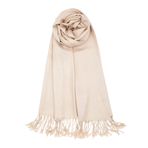 Achillea Büyük Yumuşak İpeksi Paşmina Şal Eşarp Düz Renklerde, Krem/Bej, 27"W x 78"L