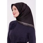 Acı Kahve Şerit Leopar Desen Twill İpek Eşarp
