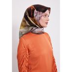 Acı Kahve Soyut Ebruli Desen Twill İpek Eşarp