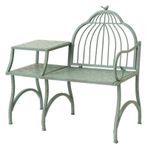Açık bahçe bankı 2 katmanlı yan masa Retro rustik demir arka bahçe eğlence tezgahı antika yeşil Metal balkon sehpa sandalye park bankı 37 inç