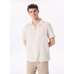 Açık Bej Erkek Apaş Yaka Regular Fit Çizgili Gömlek FC5SM-GML 2517 - XL