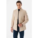 Açık Bej Kaşe Dik Yaka Astarlı Slim Fit Dar Kesim Casual Mont 1007235170