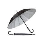 Açık Çap 16 Telli Baston Şemsiye Büyük Boy Iç Yüzey Metalik Gri Dışı Siyah Unisex 80cm Uzunluk 100cm