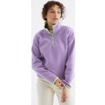 Açık Eflatun Yarım Fermuar Etek Ucu Büzgülü Dik Yaka Oversize Kadın Polar Sweatshirt - 97234
