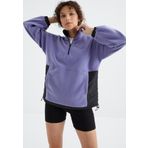 Açık Eflatun Yarım Fermuar Etek Ucu Büzgülü Dik Yaka Oversize Kadın Polar Sweatshirt - 97236