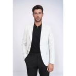 Açık Gri Balıksırtı Desenli Gold Renk Metal Düğmeli Slim Fit Erkek Blazer Ceket - Wessi - 6 Drop - 46