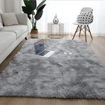 Açık gri uzun tüylü halı, 120 x 160 cm, yumuşak, yıkanabilir, kaymaz, oturma odası, yatak odası, mutfak, banyo, çocuk odası için, katlanabilir ev dekoru