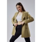 Açık Haki Kruvaze Uzun Blazer Ceket - XS