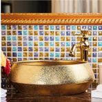 Açık Hava Bistrosu için Gemi Lavabosu Otel Sanat Lavabosu - Yuvarlak Seramik Lavabo, Tezgah Üstü Porselen Tezgah Sanat Kase Lavaboları Lavabo Dolabı Otel Dekoru, Altın, 41x15,B