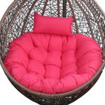 Açık hava Rattan salıncak sandalye, büyük boy, gül kırmızısı yastık, hasır, yumurta asılı hamak sepeti, bahçe, teras, iç ve dış mekan kullanımı için