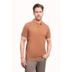 Açık Kahve Basic Düz %100 Pamuk Slim Fit Dar Kesim Kısa Kollu Polo Yaka Erkek Tişört