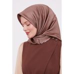 açık kahve Benekli Twill İpek Eşarp