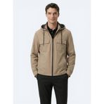 Açık Kahve Regular Fit Kapüşonlu Casual Dokuma Mont