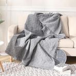 Açık Kilim Plaj Mat Pamuk 90 340 CM Gri Yumuşak Piknik Battaniye Püsküllü Kanepe Açık Kamp için