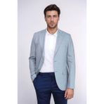 Açık Mavi Balıksırtı Desenli Gold Renk Metal Düğmeli Slim Fit Erkek Blazer Ceket - Wessi - 6 Drop - 46 - Navy Blue