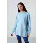 Açık Mavi Balon Kol Yazı Nakışlı Kadın Oversize Tunik Sweatshirt - 97163