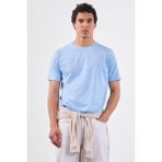 Açık Mavi Bisiklet Yaka Pamuklu Düz Renk Slim Fit Erkek T-Shirt - XL