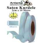 Açık Mavi Kurdele Saten 2 cm 10 Metre 2 Adet Saten Kurdela Parlak Hediye ve Süsleme Şeridi Süs Paketleme Çiçek Saç El - 2cm x 40 metre - Standart