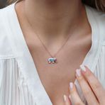 Açık Mavi Mine İşli Rose Gold Kaplama Bereket Fili Gümüş Kolye