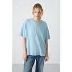 Açık Mavi Penye Modal Yumuşak Tuşeli Oversize Fit Basic Kadın T-Shirt- 97285