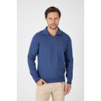 Açık Mavi Saf %100 Pamuk Erkek Patlı Düğmesiz Polo Yaka Triko Kazak - 2XL